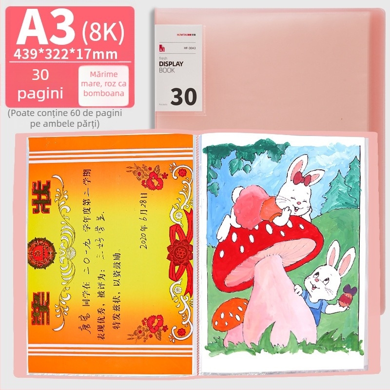 Hongtai A2 Album pentru depozitarea operelor elevilor și copiilor, Geantă de portofoliu A3, Hârtie de desen 4K, Poster de pictură 8K, Dosar alb pentru documente