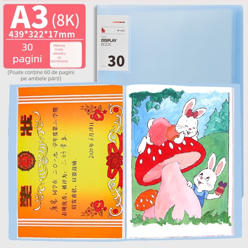 Hongtai A2 Album pentru depozitarea operelor elevilor și copiilor, Geantă de portofoliu A3, Hârtie de desen 4K, Poster de pictură 8K, Dosar alb pentru documente