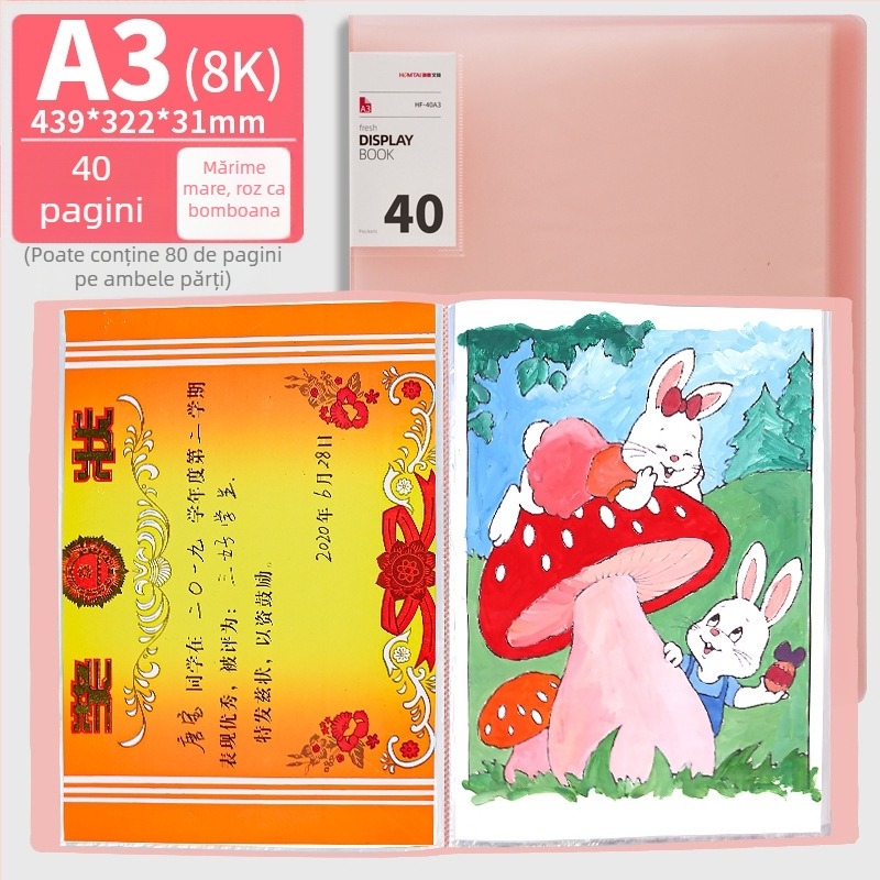 Hongtai A2 Album pentru depozitarea operelor elevilor și copiilor, Geantă de portofoliu A3, Hârtie de desen 4K, Poster de pictură 8K, Dosar alb pentru documente