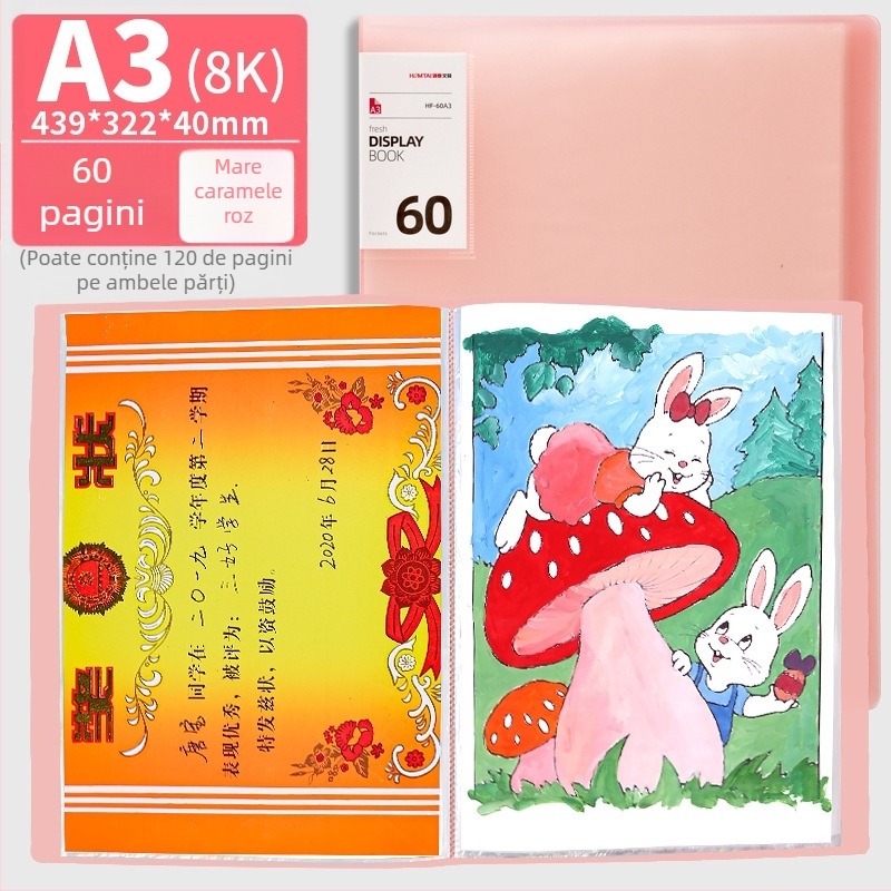 Hongtai A2 Album pentru depozitarea operelor elevilor și copiilor, Geantă de portofoliu A3, Hârtie de desen 4K, Poster de pictură 8K, Dosar alb pentru documente