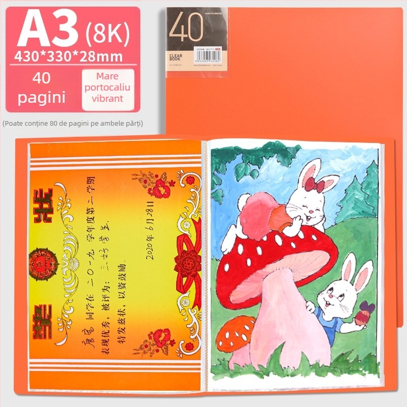 Hongtai A2 Album pentru depozitarea operelor elevilor și copiilor, Geantă de portofoliu A3, Hârtie de desen 4K, Poster de pictură 8K, Dosar alb pentru documente