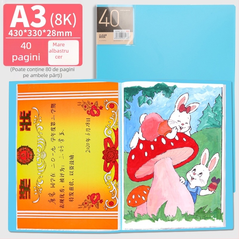 Hongtai A2 Album pentru depozitarea operelor elevilor și copiilor, Geantă de portofoliu A3, Hârtie de desen 4K, Poster de pictură 8K, Dosar alb pentru documente