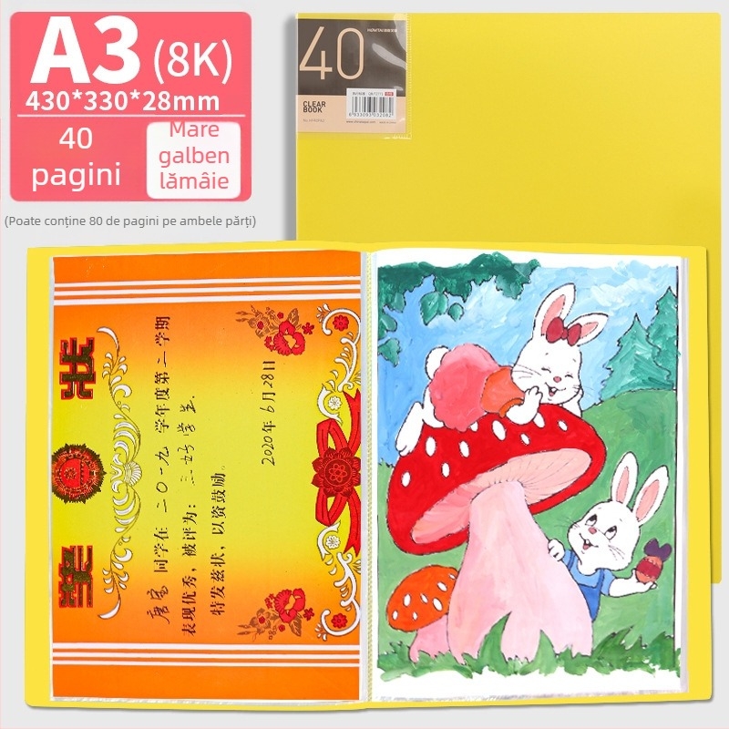 Hongtai A2 Album pentru depozitarea operelor elevilor și copiilor, Geantă de portofoliu A3, Hârtie de desen 4K, Poster de pictură 8K, Dosar alb pentru documente