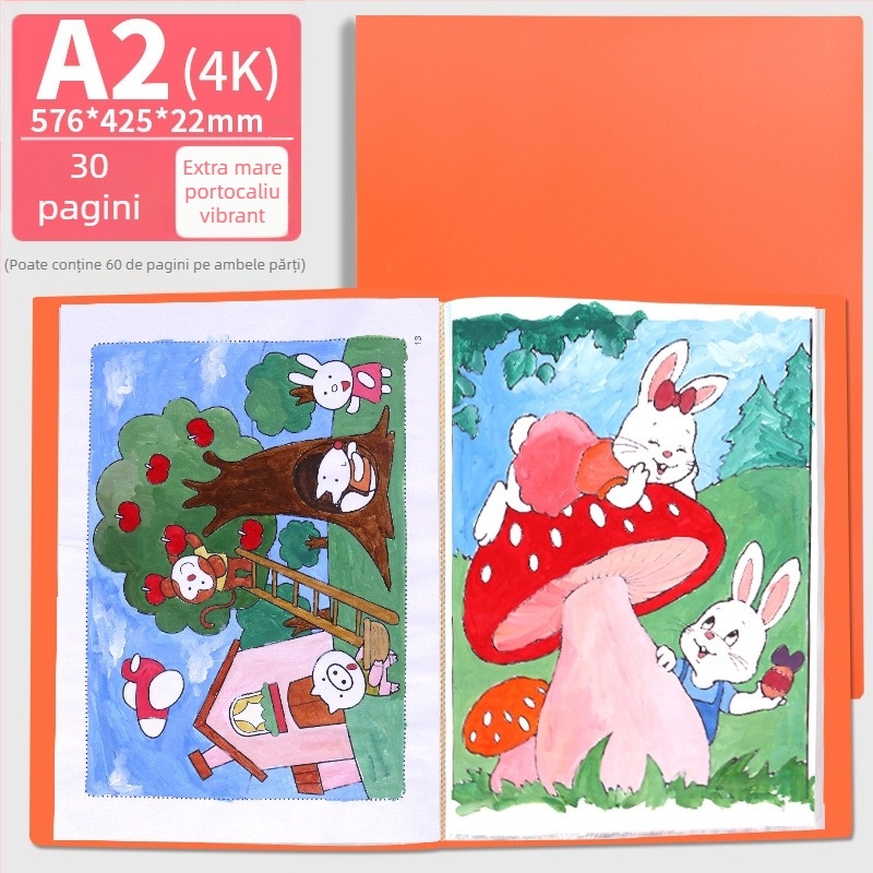 Hongtai A2 Album pentru depozitarea operelor elevilor și copiilor, Geantă de portofoliu A3, Hârtie de desen 4K, Poster de pictură 8K, Dosar alb pentru documente