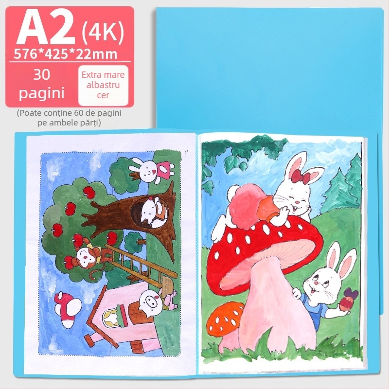 Hongtai A2 Album pentru depozitarea operelor elevilor și copiilor, Geantă de portofoliu A3, Hârtie de desen 4K, Poster de pictură 8K, Dosar alb pentru documente