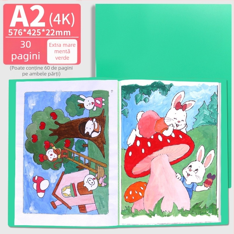 Hongtai A2 Album pentru depozitarea operelor elevilor și copiilor, Geantă de portofoliu A3, Hârtie de desen 4K, Poster de pictură 8K, Dosar alb pentru documente