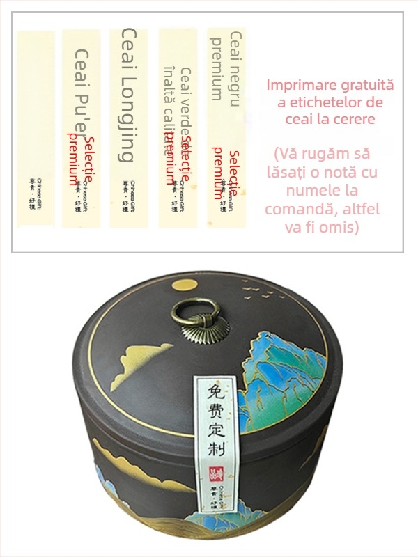 Set cadou de ceai într-o cutie, cu ceai Longjing și Xinyang Maojian, ambalaj elegant și recipient ceramic
