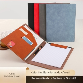 Mapă A4 din piele, multifuncțională pentru documente, cu clemă și panou, organizator de fișiere