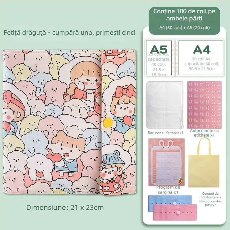 Album din material textil pentru sarcină, cu design rulabil, pentru rapoarte de ecografii și examene