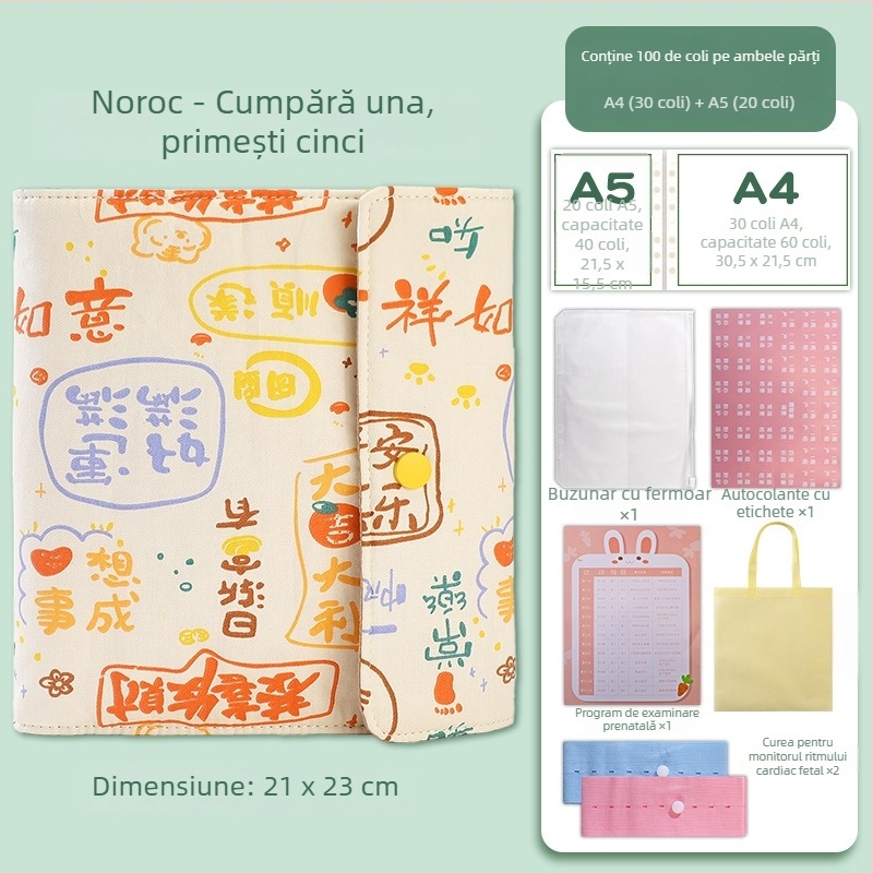 Album din material textil pentru sarcină, cu design rulabil, pentru rapoarte de ecografii și examene