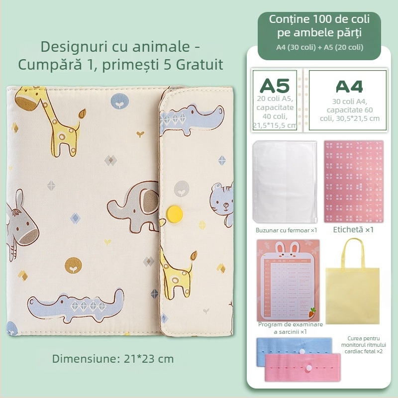 Album din material textil pentru sarcină, cu design rulabil, pentru rapoarte de ecografii și examene