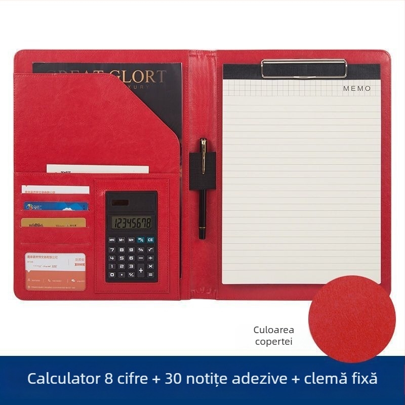 Mapă A4 pentru manager, piele PU, mapă multifuncțională pentru documente, negocieri și contracte, mapă de semnare, personalizabilă