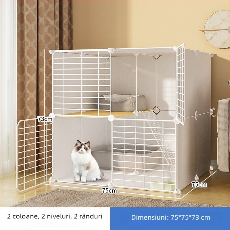 Cușcă pentru pisici din oțel inoxidabil, interior, cu două etaje, spațiu interior amplu pentru pisicuțe