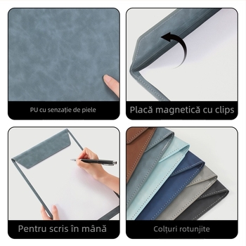 Dosar A4 din piele pentru conferințe cu clipboard, suprafață de scris și suport pentru cești – personalizare logo