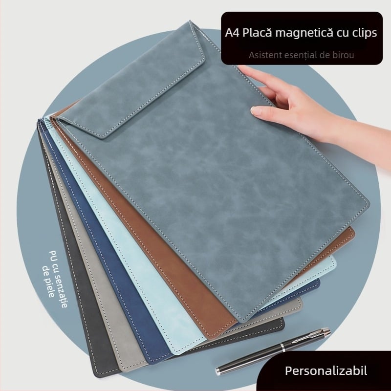 Dosar A4 din piele pentru conferințe cu clipboard, suprafață de scris și suport pentru cești – personalizare logo