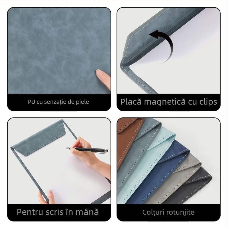 Dosar A4 din piele pentru conferințe cu clipboard, suprafață de scris și suport pentru cești – personalizare logo