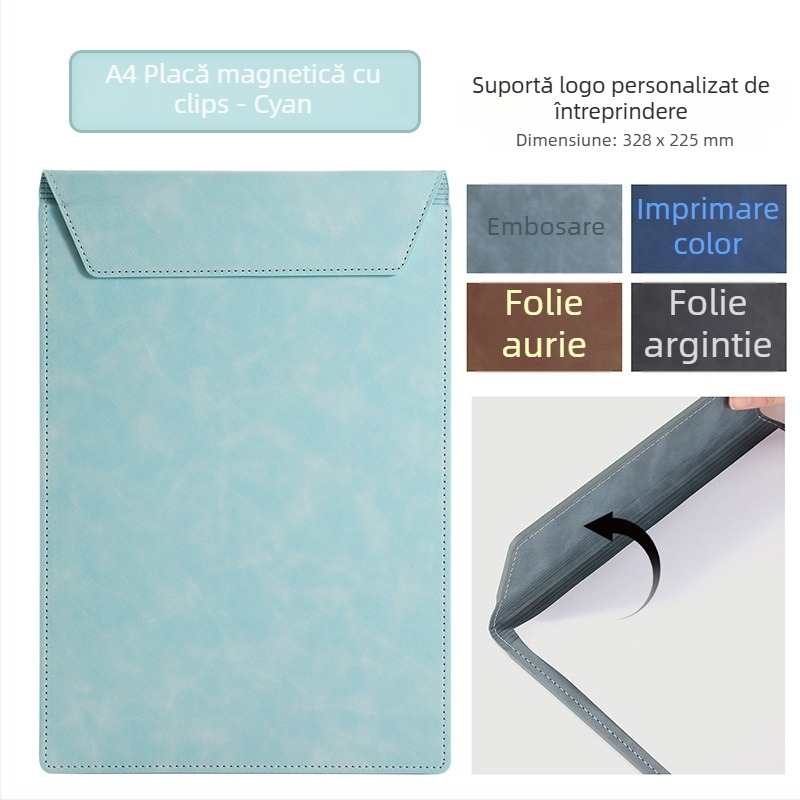 Dosar A4 din piele pentru conferințe cu clipboard, suprafață de scris și suport pentru cești – personalizare logo