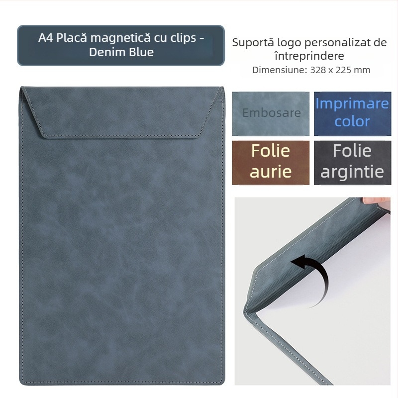 Dosar A4 din piele pentru conferințe cu clipboard, suprafață de scris și suport pentru cești – personalizare logo