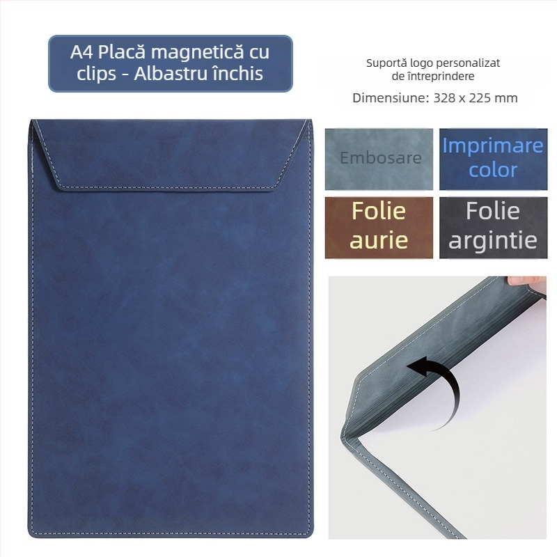 Dosar A4 din piele pentru conferințe cu clipboard, suprafață de scris și suport pentru cești – personalizare logo