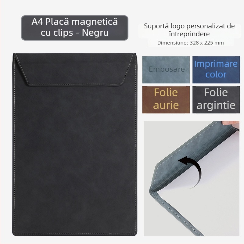 Dosar A4 din piele pentru conferințe cu clipboard, suprafață de scris și suport pentru cești – personalizare logo