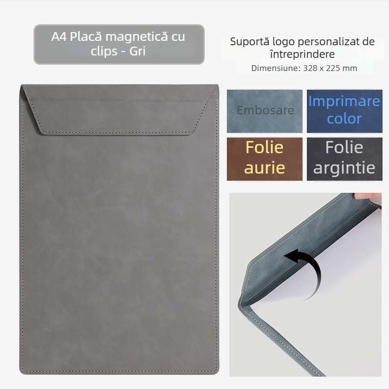 Dosar A4 din piele pentru conferințe cu clipboard, suprafață de scris și suport pentru cești – personalizare logo