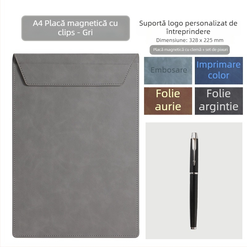 Dosar A4 din piele pentru conferințe cu clipboard, suprafață de scris și suport pentru cești – personalizare logo