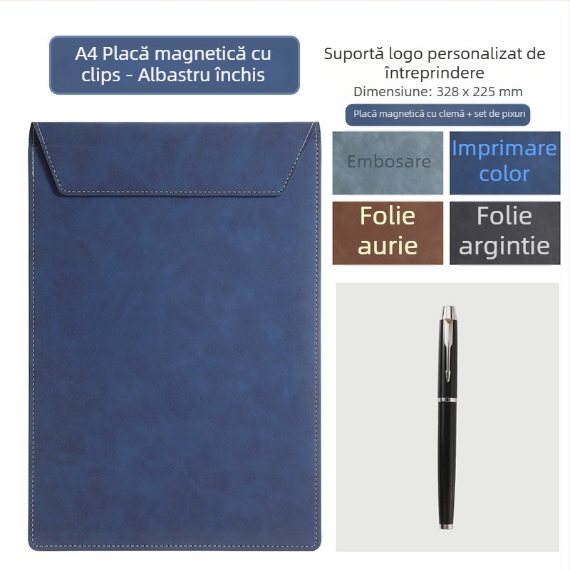 Dosar A4 din piele pentru conferințe cu clipboard, suprafață de scris și suport pentru cești – personalizare logo