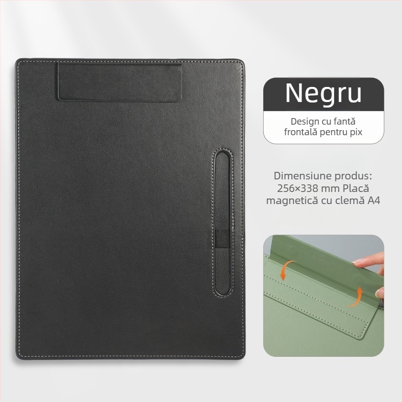 Dosar A4 din piele pentru conferințe cu clipboard, suprafață de scris și suport pentru cești – personalizare logo