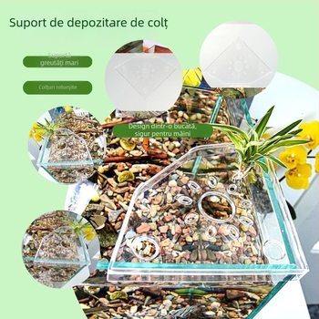 Raft de colț pentru acvariu, fără găuri, organizator pentru hrana peștilor, suport decorativ superior cu tavă pentru plante hidroponice