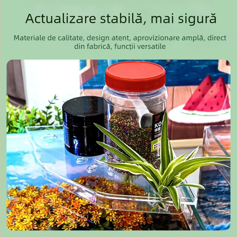 Raft de colț pentru acvariu, fără găuri, organizator pentru hrana peștilor, suport decorativ superior cu tavă pentru plante hidroponice