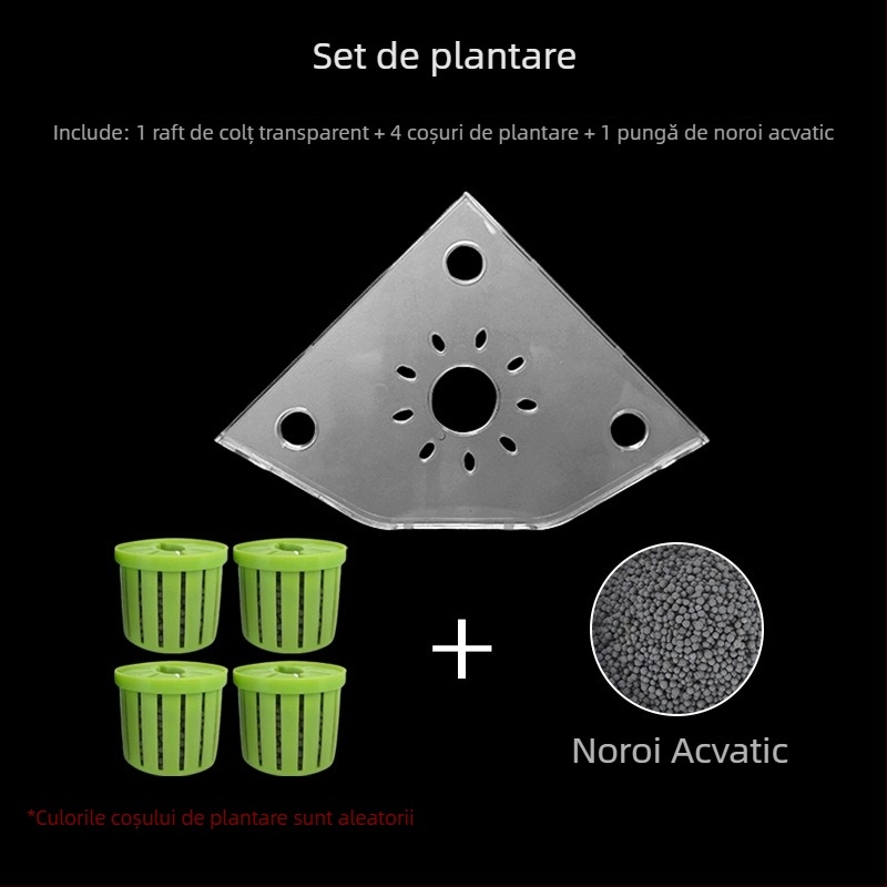 Raft de colț pentru acvariu, fără găuri, organizator pentru hrana peștilor, suport decorativ superior cu tavă pentru plante hidroponice