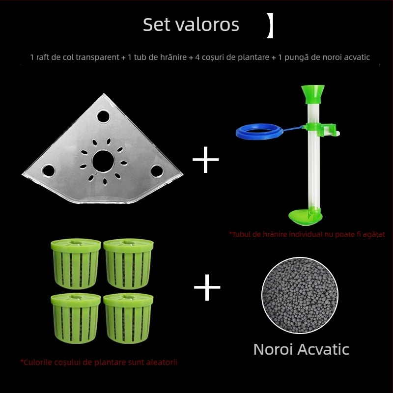 Raft de colț pentru acvariu, fără găuri, organizator pentru hrana peștilor, suport decorativ superior cu tavă pentru plante hidroponice