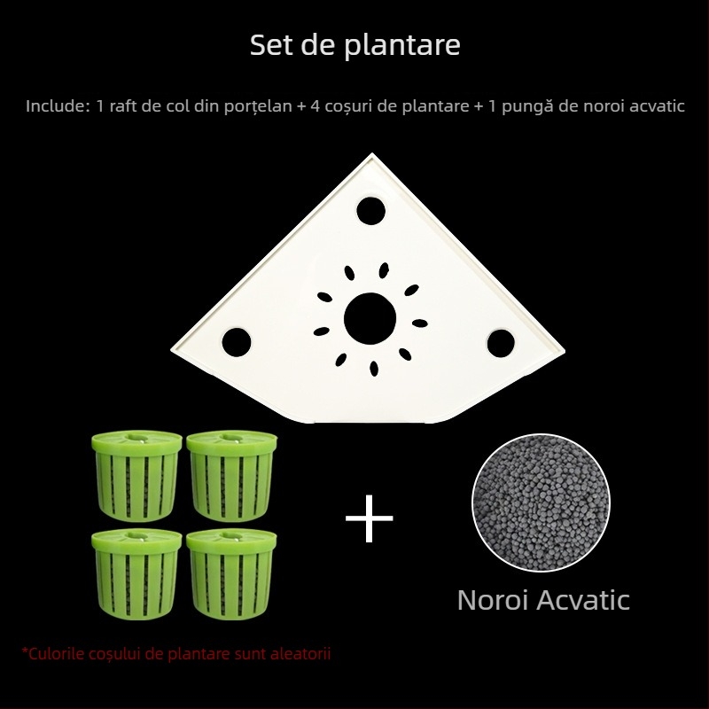 Raft de colț pentru acvariu, fără găuri, organizator pentru hrana peștilor, suport decorativ superior cu tavă pentru plante hidroponice