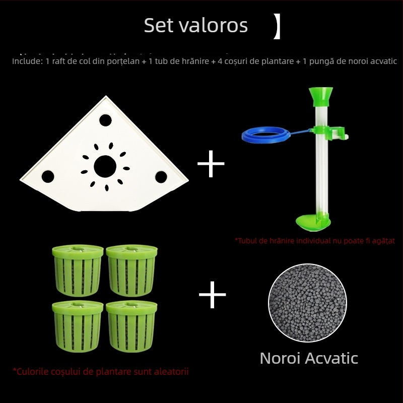 Raft de colț pentru acvariu, fără găuri, organizator pentru hrana peștilor, suport decorativ superior cu tavă pentru plante hidroponice