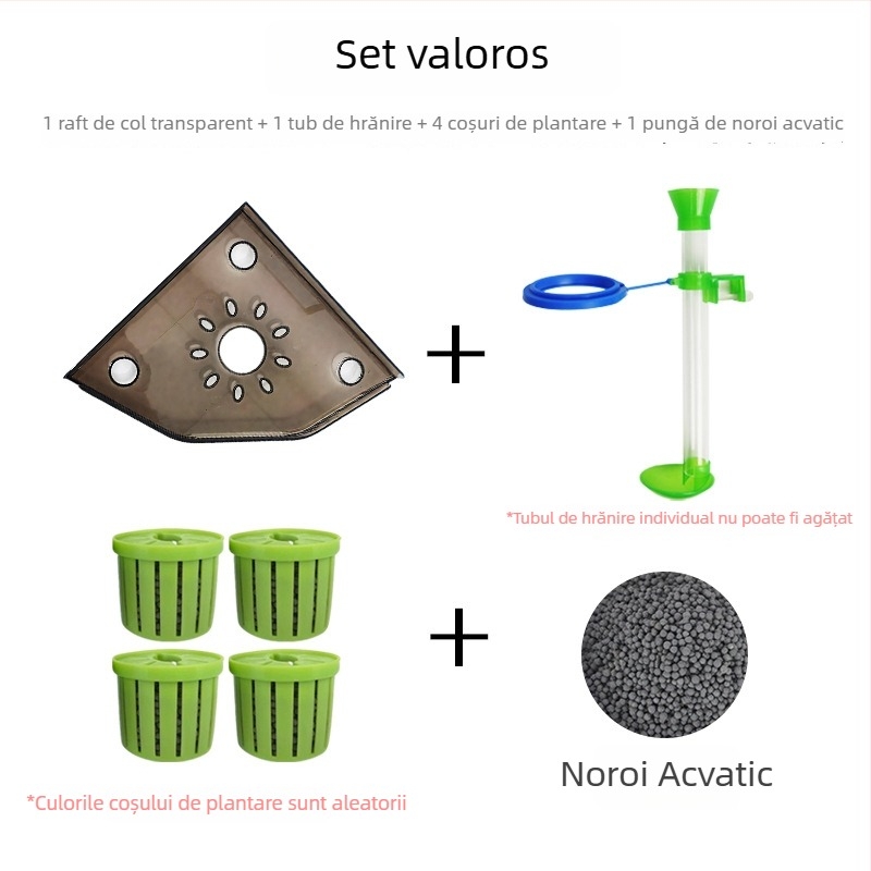 Raft de colț pentru acvariu, fără găuri, organizator pentru hrana peștilor, suport decorativ superior cu tavă pentru plante hidroponice