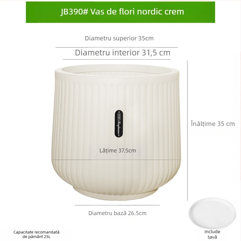 Ghiveci din rășină, pereți groși, stil nordic, diametru mare, pentru sufragerie și balcon, potrivit pentru Arborele dragon și plante verzi