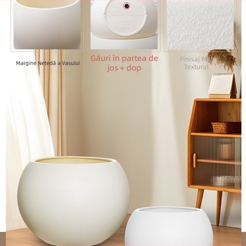 Ghiveci sferic din rășină pentru living, design minimalist de lux, mare, negru ca diamant