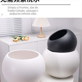 Ghiveci sferic din rășină pentru living, design minimalist de lux, mare, negru ca diamant