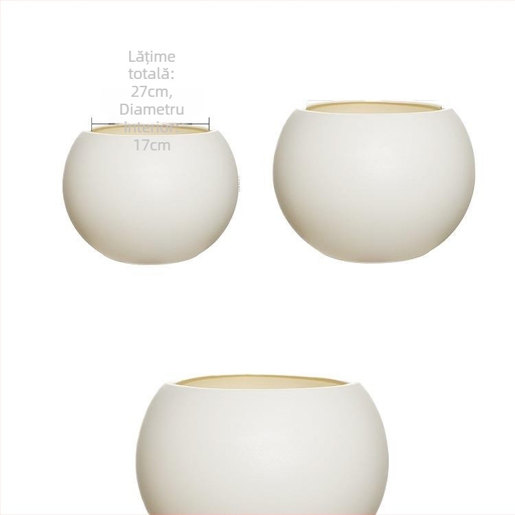 Ghiveci sferic din rășină pentru living, design minimalist de lux, mare, negru ca diamant