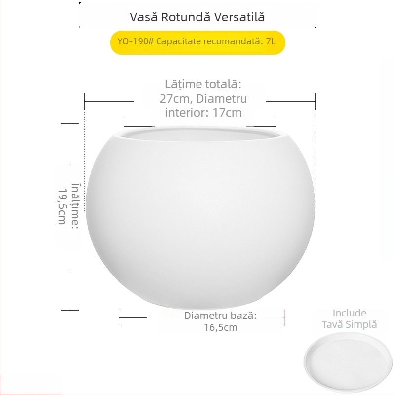 Ghiveci sferic din rășină pentru living, design minimalist de lux, mare, negru ca diamant