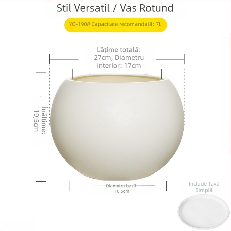 Ghiveci sferic din rășină pentru living, design minimalist de lux, mare, negru ca diamant