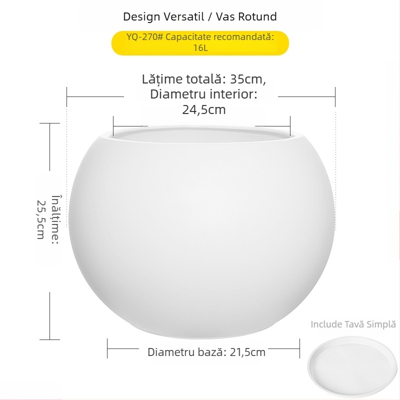 Ghiveci sferic din rășină pentru living, design minimalist de lux, mare, negru ca diamant