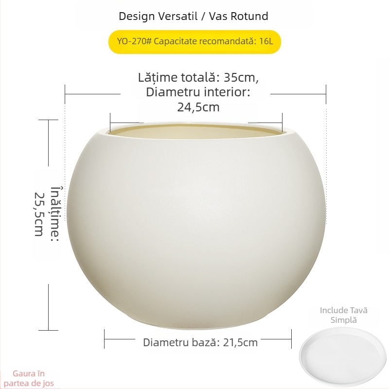 Ghiveci sferic din rășină pentru living, design minimalist de lux, mare, negru ca diamant