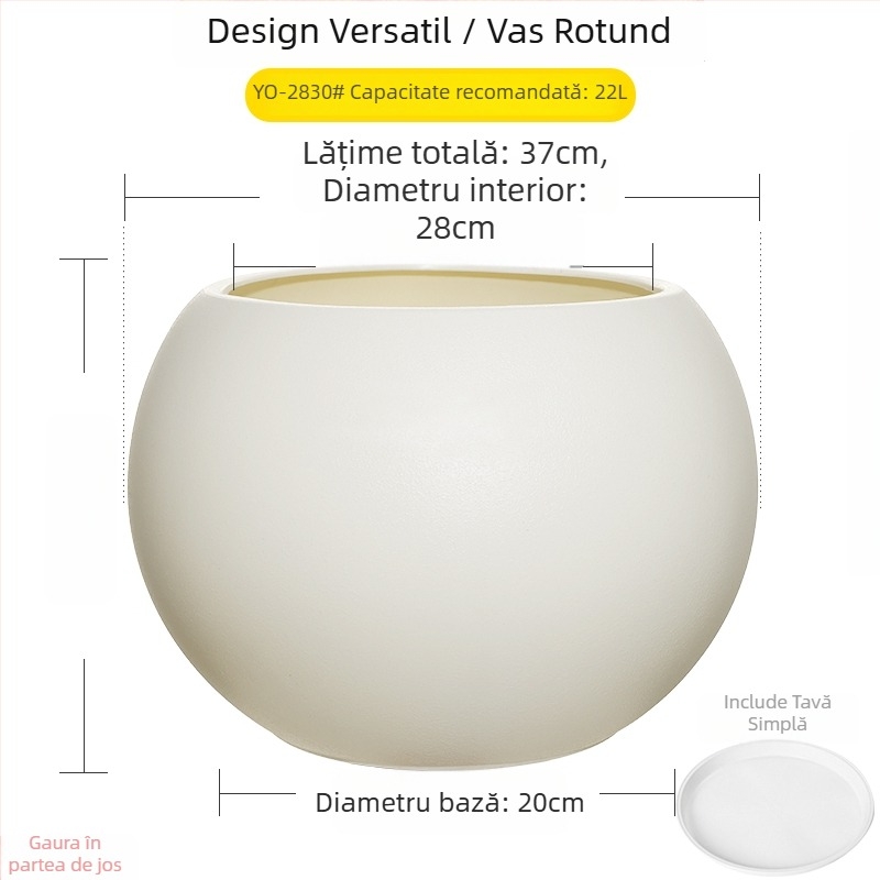 Ghiveci sferic din rășină pentru living, design minimalist de lux, mare, negru ca diamant