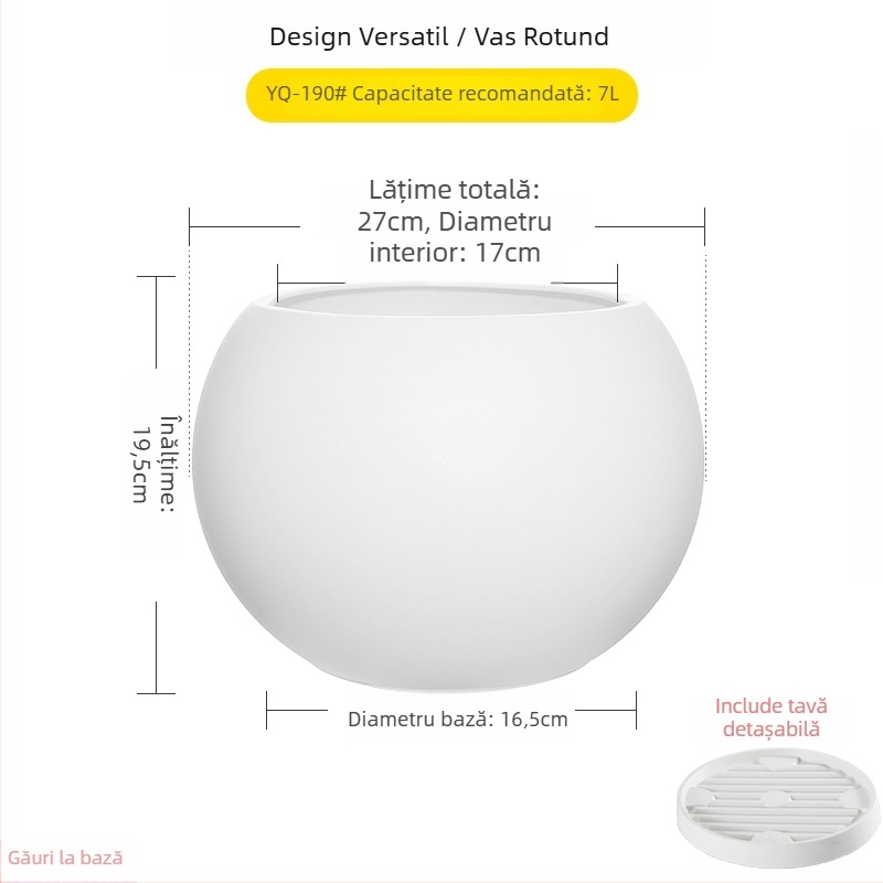 Ghiveci sferic din rășină pentru living, design minimalist de lux, mare, negru ca diamant