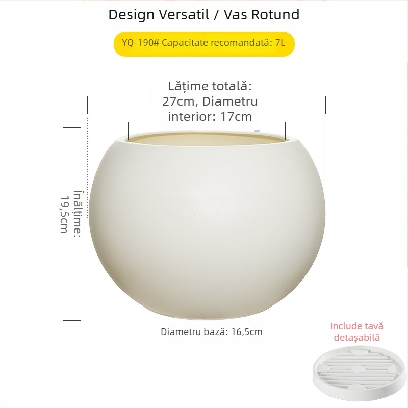 Ghiveci sferic din rășină pentru living, design minimalist de lux, mare, negru ca diamant