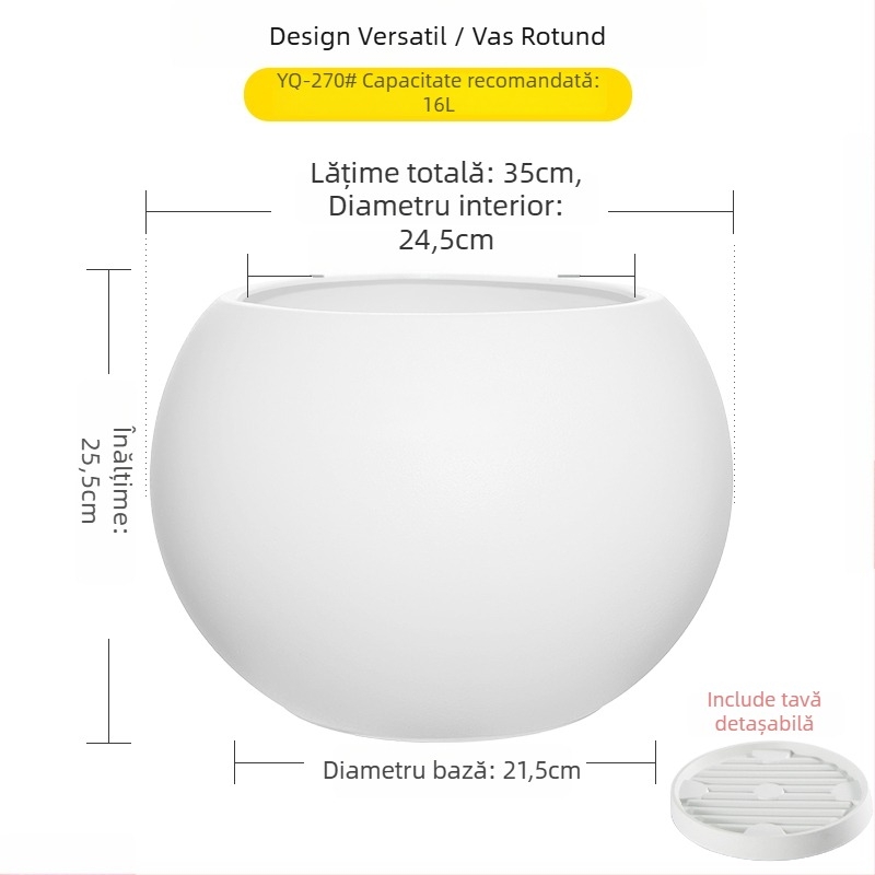 Ghiveci sferic din rășină pentru living, design minimalist de lux, mare, negru ca diamant