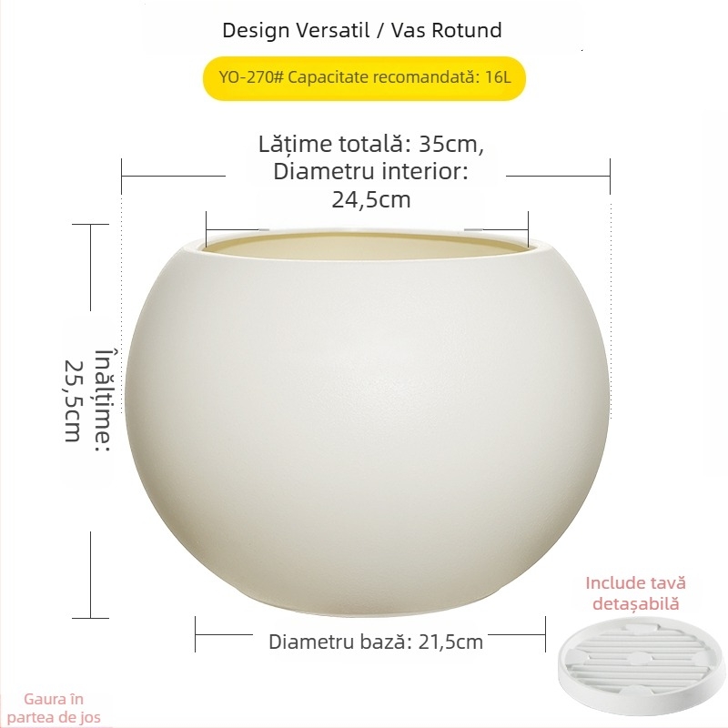 Ghiveci sferic din rășină pentru living, design minimalist de lux, mare, negru ca diamant