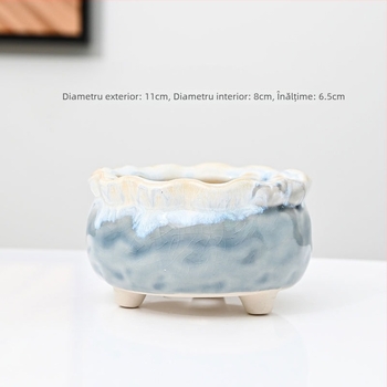 Ghiveci ceramic pentru suculente, cu model de fisuri de gheață, ceramică poroasă, controlul rădăcinilor, pentru tulpini mici și vechi, cu farfurie