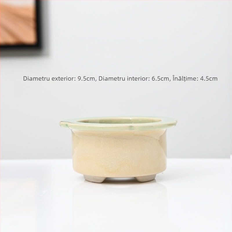 Ghiveci ceramic pentru suculente, cu model de fisuri de gheață, ceramică poroasă, controlul rădăcinilor, pentru tulpini mici și vechi, cu farfurie